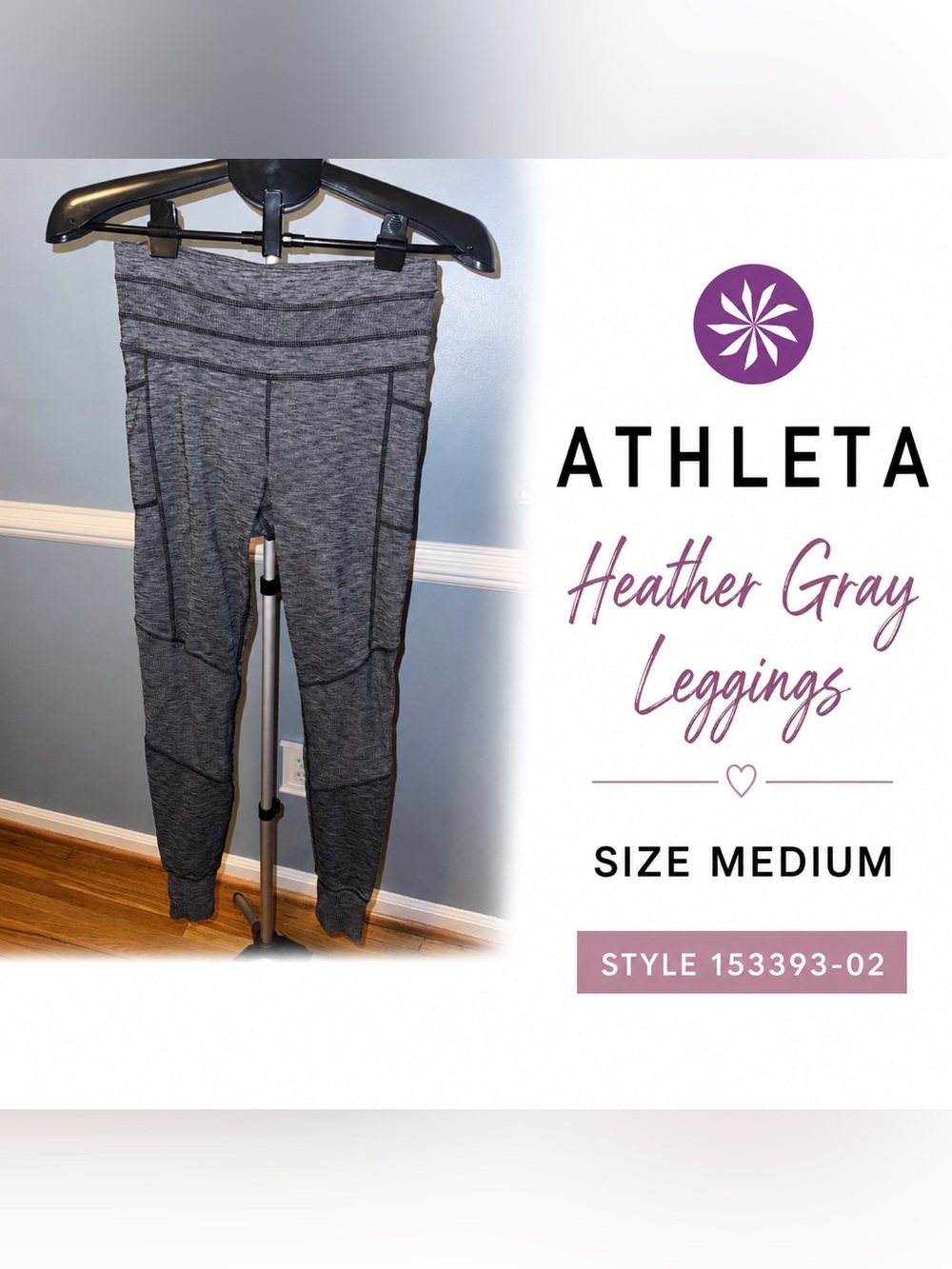 Athleta Heather Gray Ribbed Pocket Leggings Tights Size Medium T